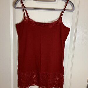 Loft Women's Red Lace Trim Camisole Cami Size M Adjustable Straps Cotton Blend